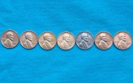 Lote 7 Moedas Usa One Cent 1939, 40, 41, 42, 43, 44 e 45 Segunda Guerra Mundial ( 1943 em Aço ). Coleção Completa