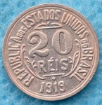Moeda 20 Reis 1919 Flor de Cunho