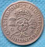 Moeda Inglaterra Prata Two Shilling 1939 11gr Soberba Flor Segunda Guerra Mundial