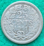 Moeda 25 Cents Holanda Prata 1911 Soberba