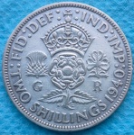 Moeda Inglaterra Two Shillings Prata 1940 Segunda Guerra Mundial Soberba Flor