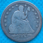 Moeda USA Prata Quarter Dollar 1853 Data entre Setas Raríssima