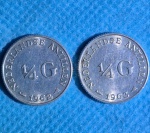 Lote 2 Moedas 1/4 G Prata Holanda 1962/1963 Soberba Flor