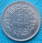 Moeda França 1950 Alumínio 5 Francs Flor de Cunho