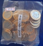 Sachê com 50 Moedas de 1 Real de 2014  Flor de Cunho