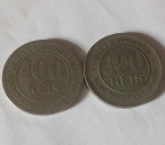 Kit 2 Moedas 100 Reis 1874 e 1889 Antiga
