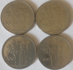 Kit 4 moedas L.100 Antiga Itália