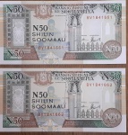 2 Cédula N50 Shilin estrangeira da Somália