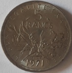 Moeda Antiga 5 Francs Estrangeira 1971