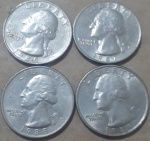 Kit 4 moedas Quarter Dollar 1986, 87, 88 e 89