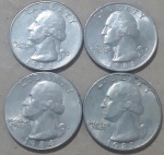 Kit 4 moedas Quarter Dollar 1981, 84, 86 e 88