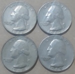 Kit 4 moedas Quarter Dollar 1966, 67, 68 e 69