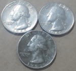 Kit 3 moedas Quarter Dollar 1965 e 67