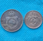Lote 2 Moedas 1869 10 e 20 Reis Império Bronze Soberba