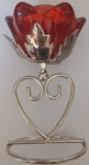 Castiçal metal e Vidro Vermelho antigo 12 cm
