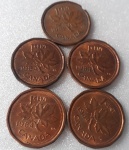 Kit 5 moedas estrangeiras antigas 1 cent Canadá