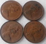 Kit 4 moedas estrangeiras antigas 71, 76, 77, 81, 1 new penny