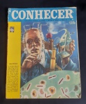 Revista Conhecer Bactérias, com marcas do tempo.