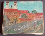Antigo Quadro de Época Óleo Sobre Tela Representando Arte de Propaganda Coca-Cola a Pincel, com Marcas do tempo com tamanho Aproximado 22cm x 27cm.