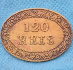 Ficha 120 Reis Companhia Nictheroi e Inhomerim Barcas Rio Niterói 34x45 mm para estudo e curiosidade