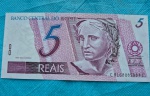 Cédula 5 Reais 2009 C279 Deus Seja Louvado Filigranada Bandeira Nacional Flor Estampa