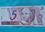 Cédula 5 Reais 2009 C278 Deus Seja Louvado Filigranada Bandeira Nacional Flor Estampa