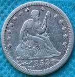 Moeda USA Prata Quarter Dollar 1853 entre setas
