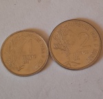 Kit 2 moedas nacionais 1 e 2 centavos 1975 Alimentos Para o Mundo