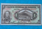 Cédula 1 Boliviano 1928 Bolívia Soberba Série S5 com três assinaturas