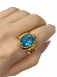 Anel em Ouro Amarelo 18Kt Com Topázio Azul, Peso:11,30Gr - Medida:13