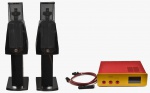 a) MBL 120 - Par de caixas de som alemãs da marca MBL, acompanham dois "Logical Cables IRIDIUM&#
