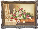 ÓLEO SOBRE TELA (OST) - Natureza Morta - Sem assinatura, pintor desconhecido. Moldura em madeira com