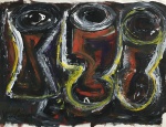 GM013, IBERÊ CAMARGO, ÓLEO SOBRE PAPEL, REPRESENTANDO CARRETEIS, MEDINDO 72 X 56 CM. SEM MOLDURA.