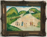 GM013, ANITA MALFATTI, ÓLEO SOBRE TELA, REPRESENTANDO PAISAGEM COM FIGURAS, MEDIDA INTERNA 39 X 28 C