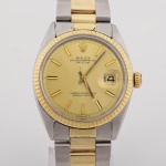 ROLEX DATE JUST OYSTER PERPETUAL - Relógio suíço de pulso, caixa (36mm) e pulseira em ouro e aço. Vi