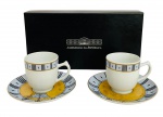 LISBOA - Duo de xícaras para café e ou coleção em porcelana portuguesa, edição comemorativa dos 25 anos da fundação da assembleia da República portuguesa no Palácio São Bento em Lisboa. Acompanha os seus respectivos pires. Possui registro PORCEL. Segue com estojo original.