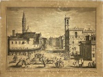 ITALIA - Antiga "água forte", Veduta della Badia Fiorentina, Italia, por Joseph Zocchi Delin. Perdas nas laterais. Mede 58 x 76cm.
