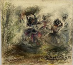 SUZANA LEVY (Rio 1937 / idem 2023) - Obra em pastel sobre cartão, "figuras de baianas", assinada no canto inferior direito e verso, datada 1992. Mede 25 x 27cm.