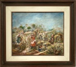 SUZANA LEVY (Rio 1937 / idem 2023) - Óleo sobre tela, "colheita"  assinada no canto inferior esquerdome verso, proteção de moldura de madeira e paspatur. Medida da obra 55 x 46cm. Medida total 72 x 81cm.