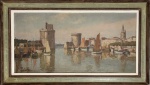NAVARRO DA COSTA (Rio de Janeiro, 25 de setembro de 1883  Florença, 6 de junho de 1931) Obra em oleo sobre madeira "marinha" assinada, localizada, datada 1919 no canto inferior esquerdo. Proteção de moldura de madeira. Medida da obra 50 x 100cm. Medida total 67 x 117cm.
