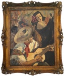 BEPPI SPOLAOR (Italia 1910 / Brasil 1950) - Óleo sobre tela, "cena dança espanhola", assinada no canto inferior esquerda, localizada São Paulo, datada 1949, proteção de moldura de madeira com acabamento em folha de ouro. Medida da obra 65 x 81cm. Medida total 84 x 1,02cm.Nota do artista: Italiano que migrou para o Brasil nos anos 40 e faleceu em São Paulo.