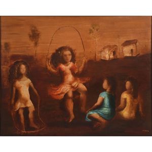 TERUZ, Orlando (1902  1984) Brincadeira de corda, o.s.t.  63 x 79 cm MI e 95 x 110 cm ME. Assina