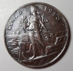 Itália  1918 - 5 Centesimi - Cobre  5 g  25 mm  Vittorio Emanuele III - KM# 42  Belíssima Moeda