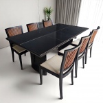 Laubisch-Hirth - Rara e importante mesa com seis cadeiras genuinamente Art Deco, em laca preta com t