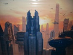 Grande Painel com cenário da cidade futurista de "Coruscan" do filme Star Wars (135X180cm). Obs:. Esse material não tem como ser enviado pelo correio.