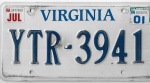PLACA DE CARRO COM 30 POR 15 CM ESTADO VIRGINIA -ESTADOS UNIDOS