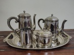 ALPACCA -  BAIXELA DE CHÁ E CAFÉ  estilo art nouveau década de 50 , composto de bandeja , bule de chá , bule de café , leiteira e açucareiro .