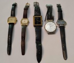 Cinco relógios de pulso femininos em quartz das seguintes marcas : CARTIER ,  CASIO , TECHNOS , UNIVERSAL GENEVE E SWATCH