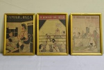 Tres quadros do cartunista PÉRICLES da antiga revista 'O CRUZEIRO ' das décadas de 30 /40 e 50 , em moldura envidraçada. 35 x 26 cm.