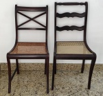 Duas cadeiras em madeira nobre ambas de palhinha com espaldar vazado . Alturas 93 cm e a outra 89 cm.